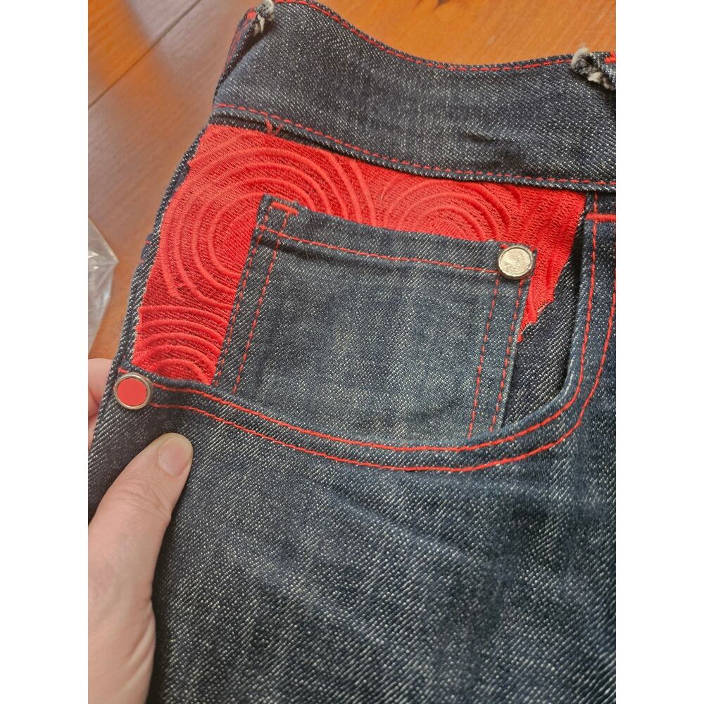 Coogi Wide Leg Jeans W40 L34 Red Contrast Stitching Embroidered Pockets Y2K - Picture 6 of 16